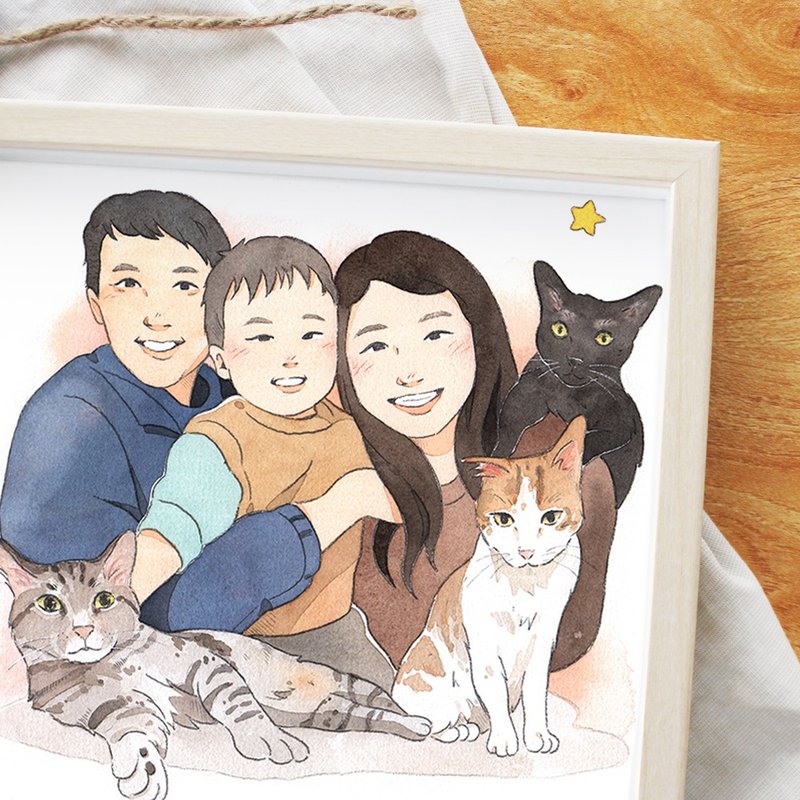 【Pet Illustrations】Customized hand-painted illustrations | Cat and dog family portraits | Exclusive souvenirs for furry children - Customized Portraits - Paper 