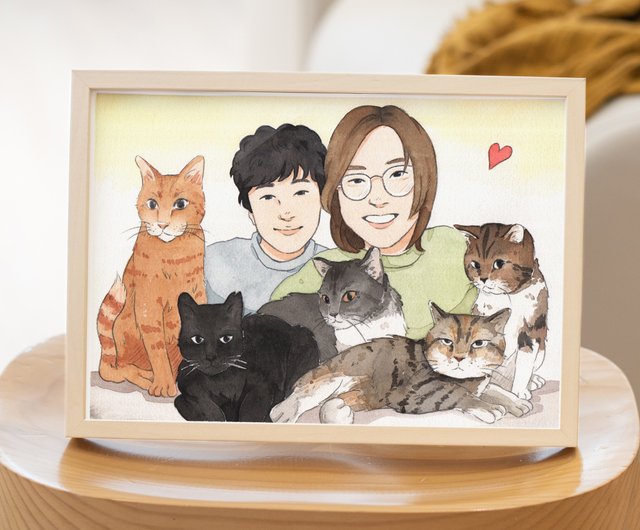 ペットイラスト】手描きイラスト｜猫と犬の家族写真｜あなたの大切な