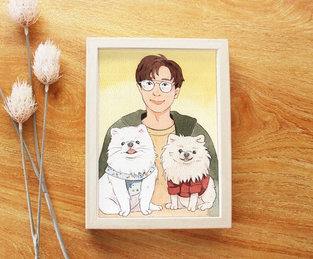ペットイラスト】手描きイラスト｜猫と犬の家族写真｜あなたの