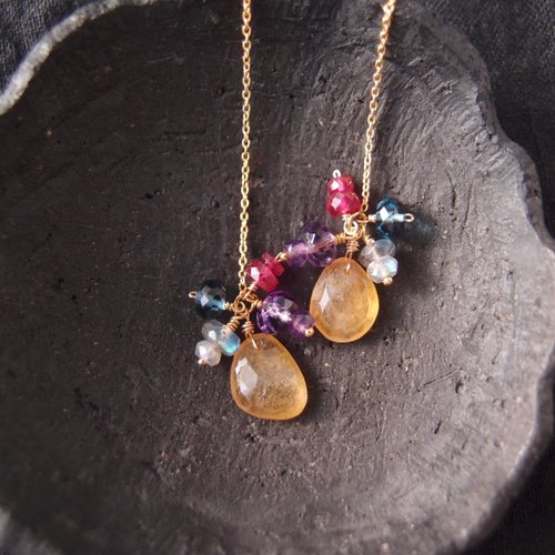 K14gf】Yellow Sapphire Colorful Long Earrings イエローサファイア