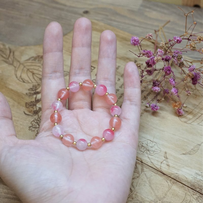 << Children's Natural Stone Bracelet - Pink Bubbles >> Watermelon Red Agate Pink Agate - Bracelets - Crystal Pink