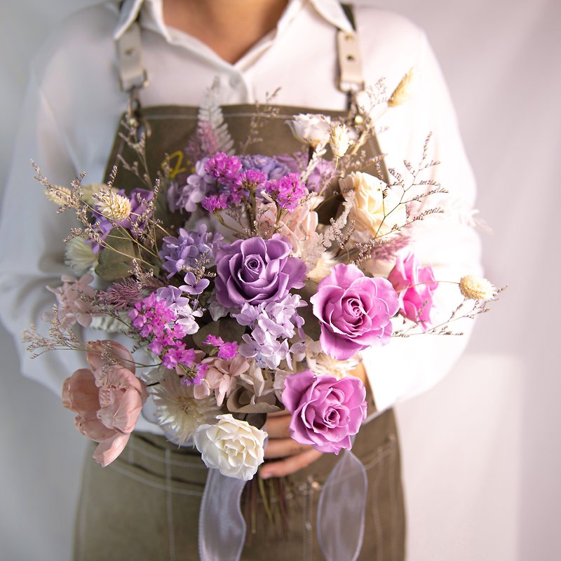 [Romantic Sum] Bridal Bouquet Powder Purple Dry Flower Immortal Flower / Wedding Corsage Wrist Flower