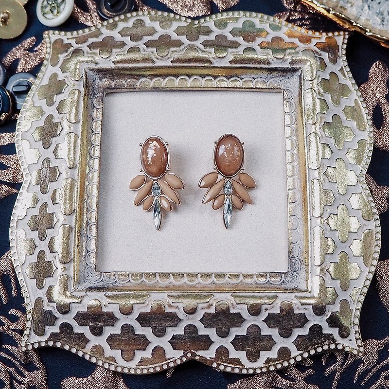 Antique Earrings | Amber Imitation Gemstone| BNA032 - ต่างหู - วัสดุอื่นๆ สีส้ม