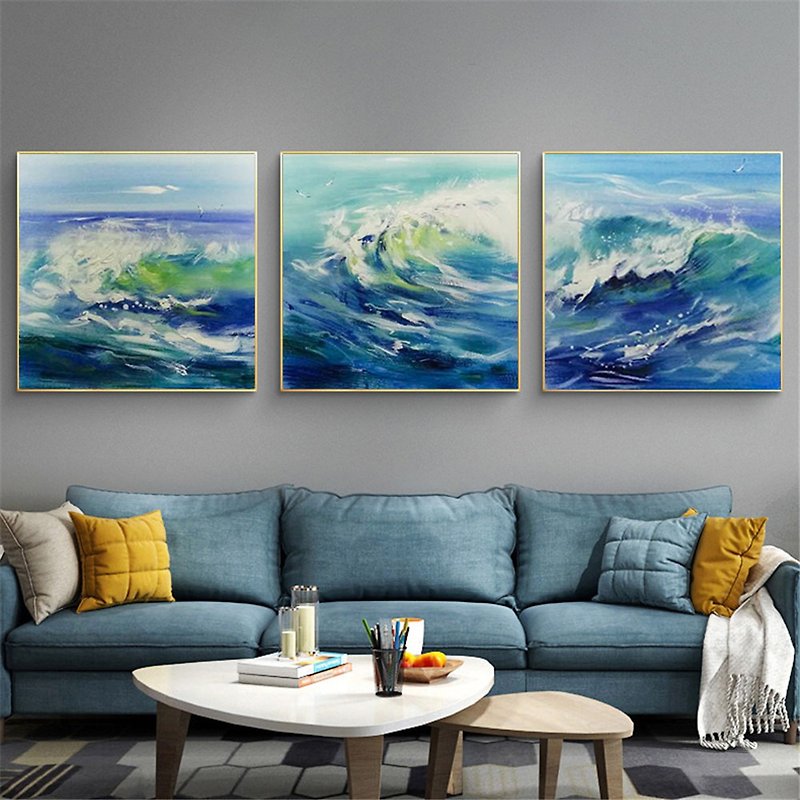 Blue Landscape Painting Abstract Canvas Wall Art Picture for Living Room Decor - โปสเตอร์ - ลินิน สีน้ำเงิน