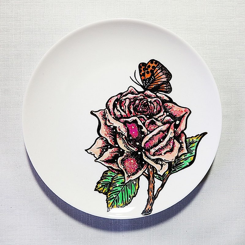 療癒陶瓷手繪盤 - 玫瑰的誘惑(18cm) - 小碟/醬油碟 - 瓷 紫色