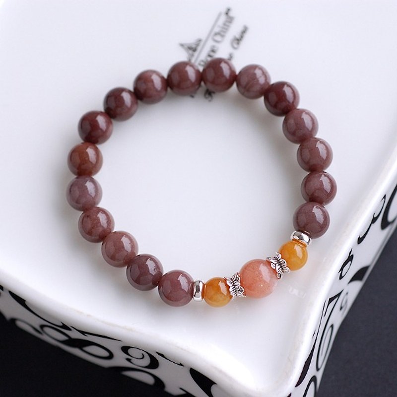 Sun stone*Topaz*Dong Ling jade silver bracelet - Bracelets - Gemstone 