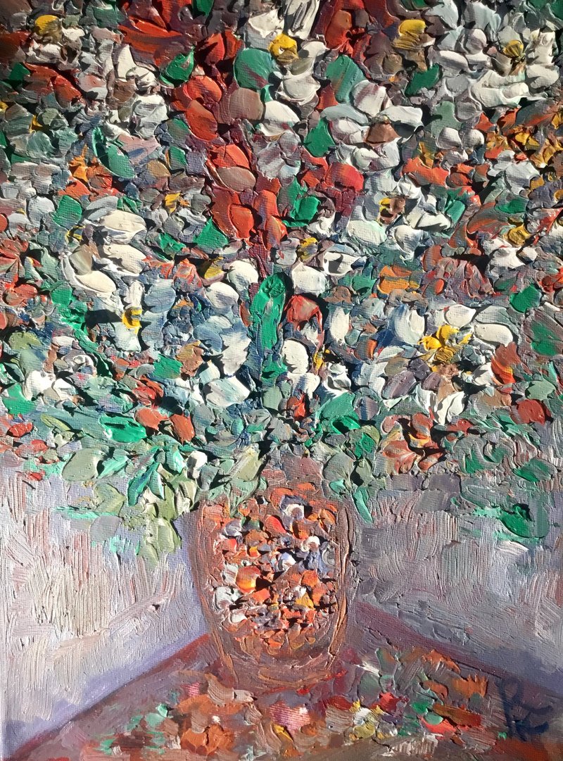 Flowers in a vase impasto oil painting on 3 d canvas,unique gift,home decor. - 壁貼/牆壁裝飾 - 其他材質 紅色