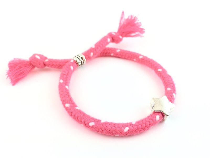 銀色星星-螢光粉手繩 - 手鍊/手鐲 - 棉．麻 粉紅色