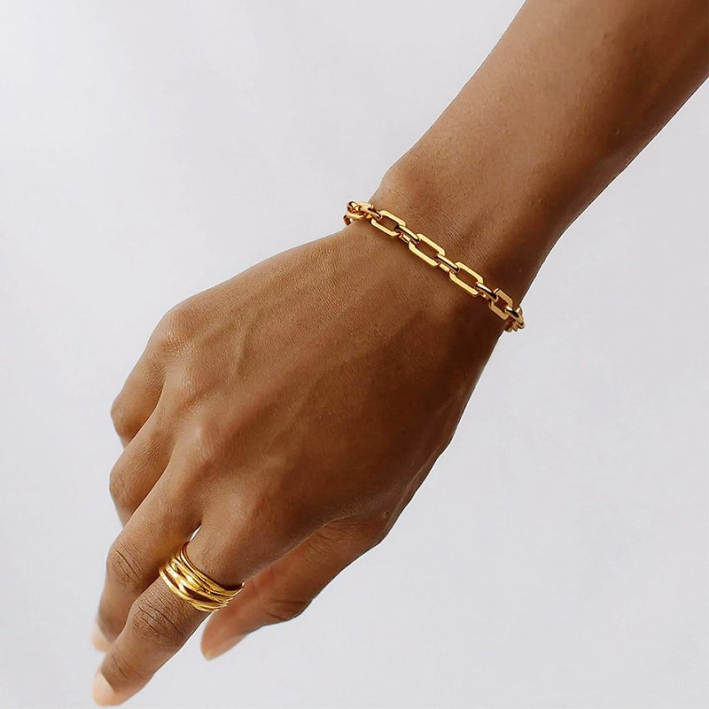 【CReAM】Liz American 14K Gold Plated Coarse Paperclip Gold Wrist Jewelry Women&#39;s Bracelet