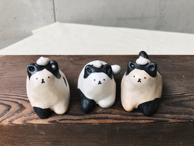 小籠包貓貓-黑白貓 - 擺飾/家飾品 - 陶 白色