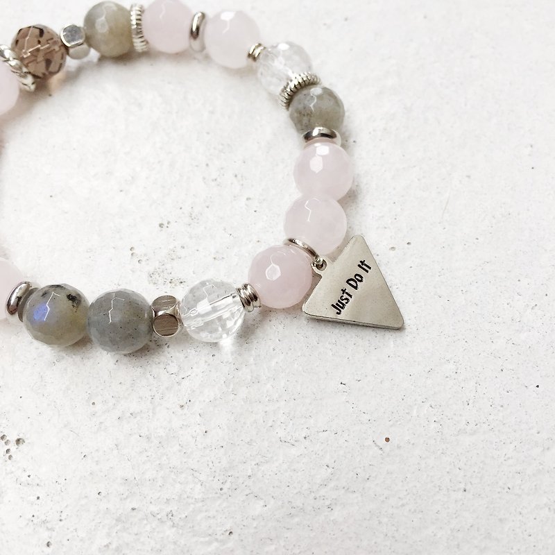 Zhu. _ Hovering light pink silver (natural ore / gifts / Christmas gift / pink line / beaded bracelet) - Bracelets - Stone 