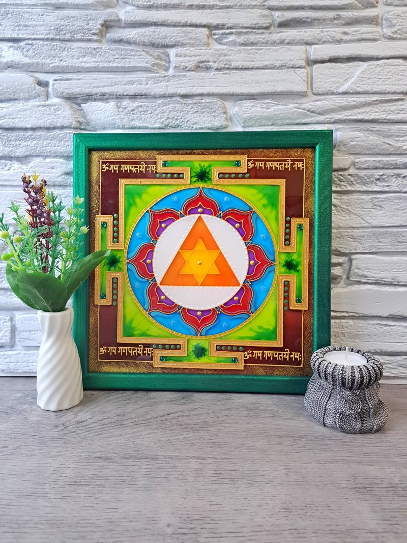 手绘Shri Ganesha yantra神圣几何Jyotish Ganapati吠陀素食主义 - 壁貼/牆壁裝飾 - 玻璃 綠色