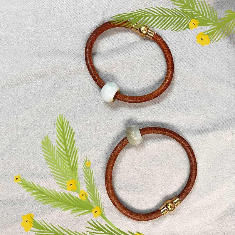 Brown Leather Lovers Bracelets Custom Burma Jade 5mm Wide Titanium Clasp