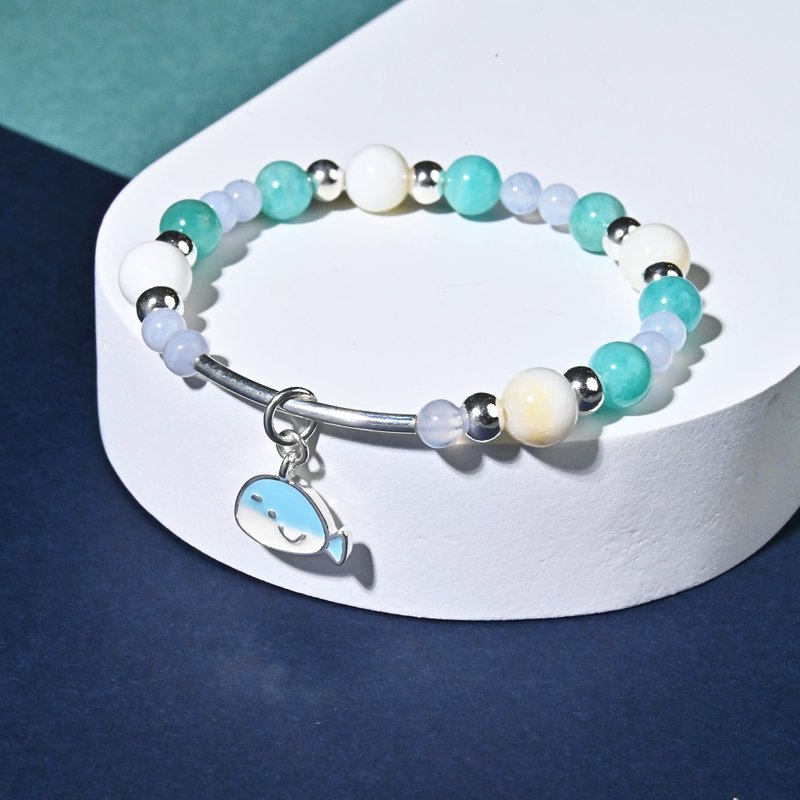 Little Whale | Stone*Aquamarine*Tridacna-Children's Bracelet/Handmade Beading - Bracelets - Gemstone Multicolor