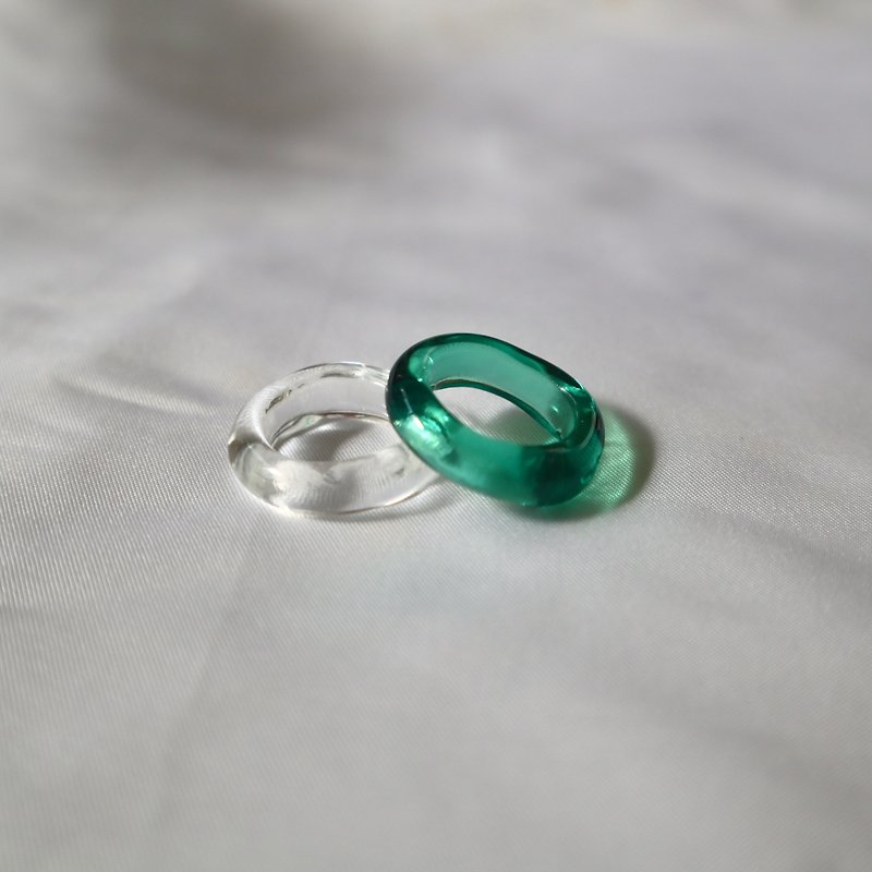 Set of 2 emerald double glass rings and clear glass rings - General Rings - Glass Green