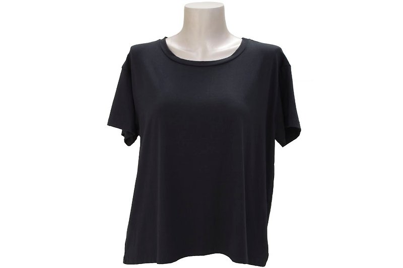 Wear the best! Adult viscose stretch crew neck T-shirt <Black> - เสื้อผู้หญิง - วัสดุอื่นๆ สีดำ
