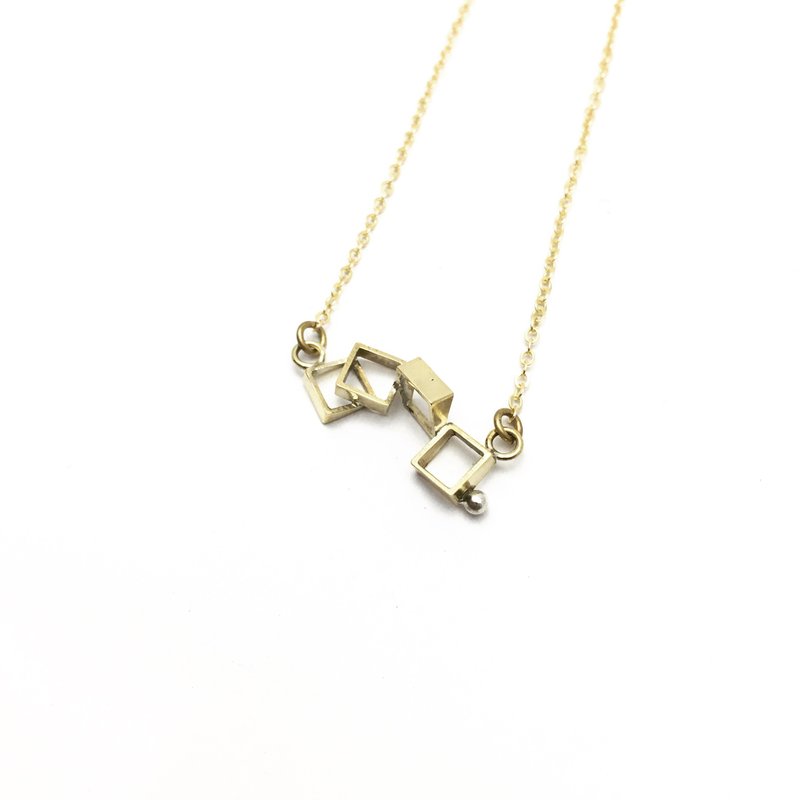 方塊記憶盒子/黃銅純銀項鍊/Brass silver necklace - 項鍊 - 其他金屬 金色