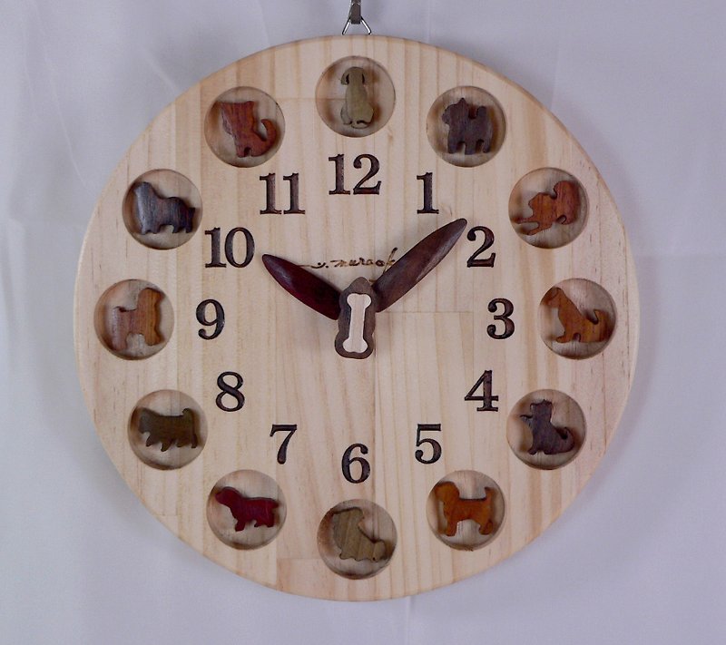 Dog clock 25cm round NEW - Clocks - Wood White