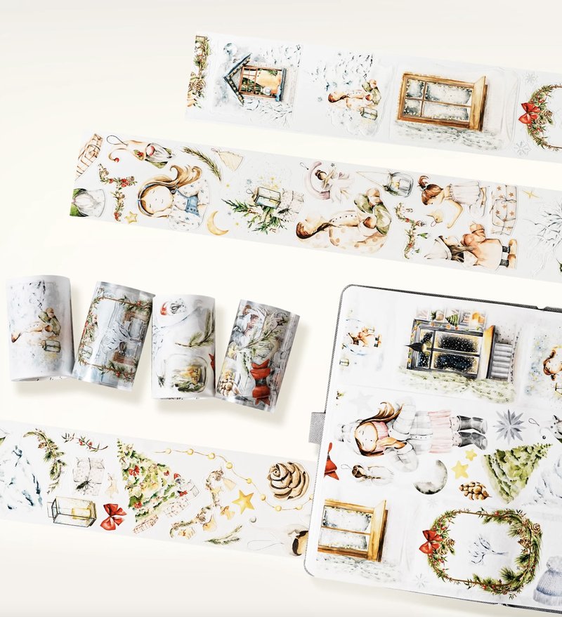 Snowy Night Childhood Dream: Christmas Wish Bottle PET Washi Tape, Die-Cut, 5m Roll - มาสกิ้งเทป - กระดาษ หลากหลายสี