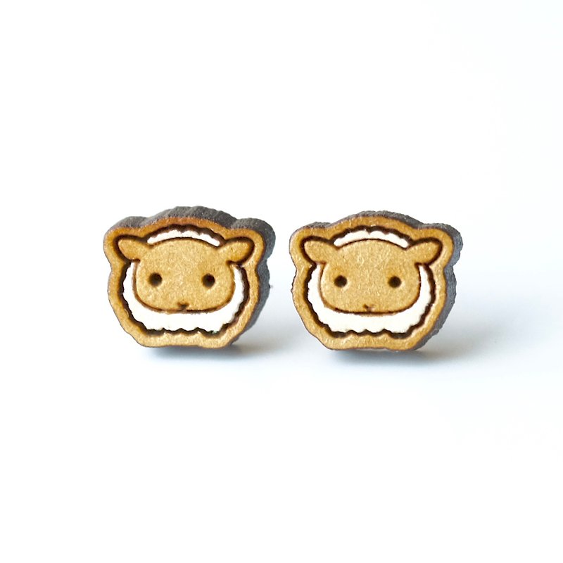 Painted wood earrings-Sheep - Earrings & Clip-ons - Wood White