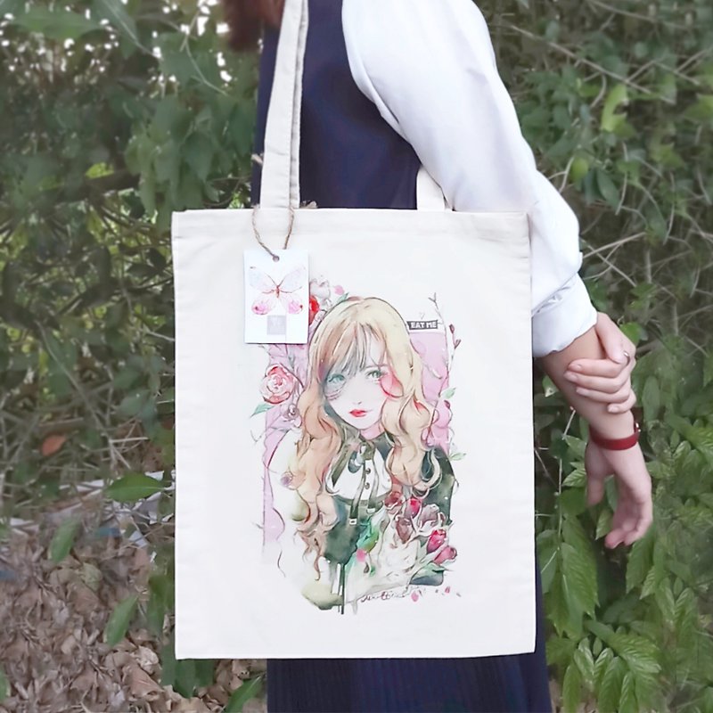 Alice Hobbey free postcard with hand-painted watercolor canvas bag Tote Bag - Messenger Bags & Sling Bags - Cotton & Hemp Multicolor
