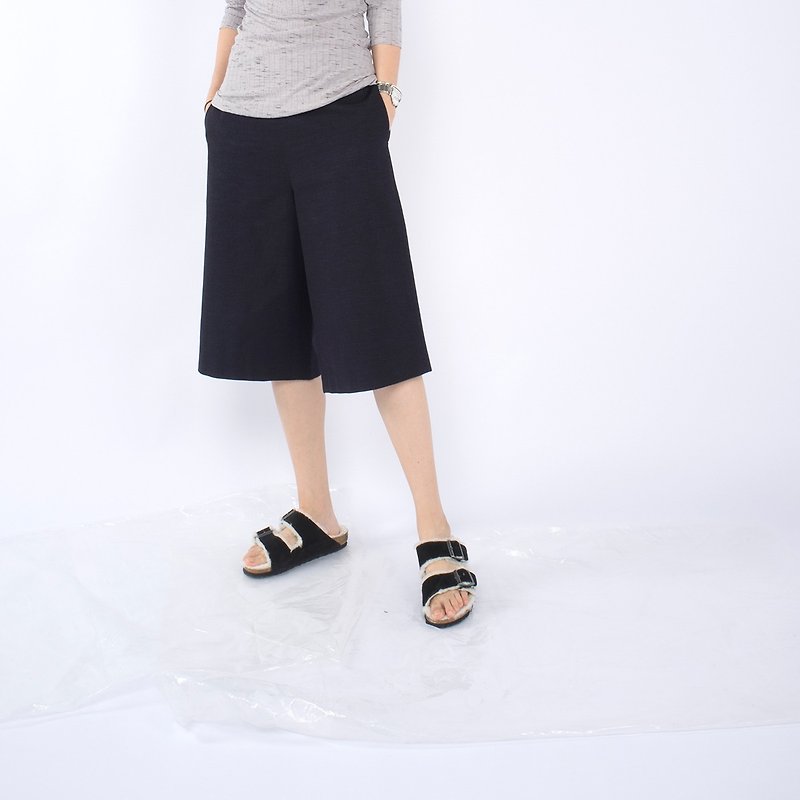 Gao fruit / GAOGUO original designer brand women's minimalism TYC hard stretch wide leg pants pant silhouette - Women's Pants - Cotton & Hemp Blue