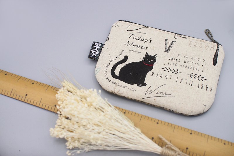 平安小樂- 復古米格與一隻黑貓,小錢包,雙面雙色 - 銀包 - 棉．麻 