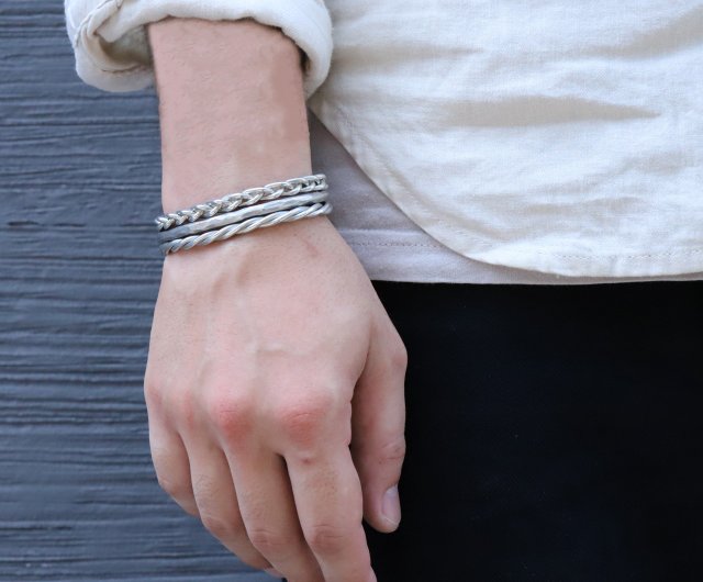 【通販激安】 Tin Silver metal Bangle Bangle] Tin [Twist bracelet silver × アクセサリー
