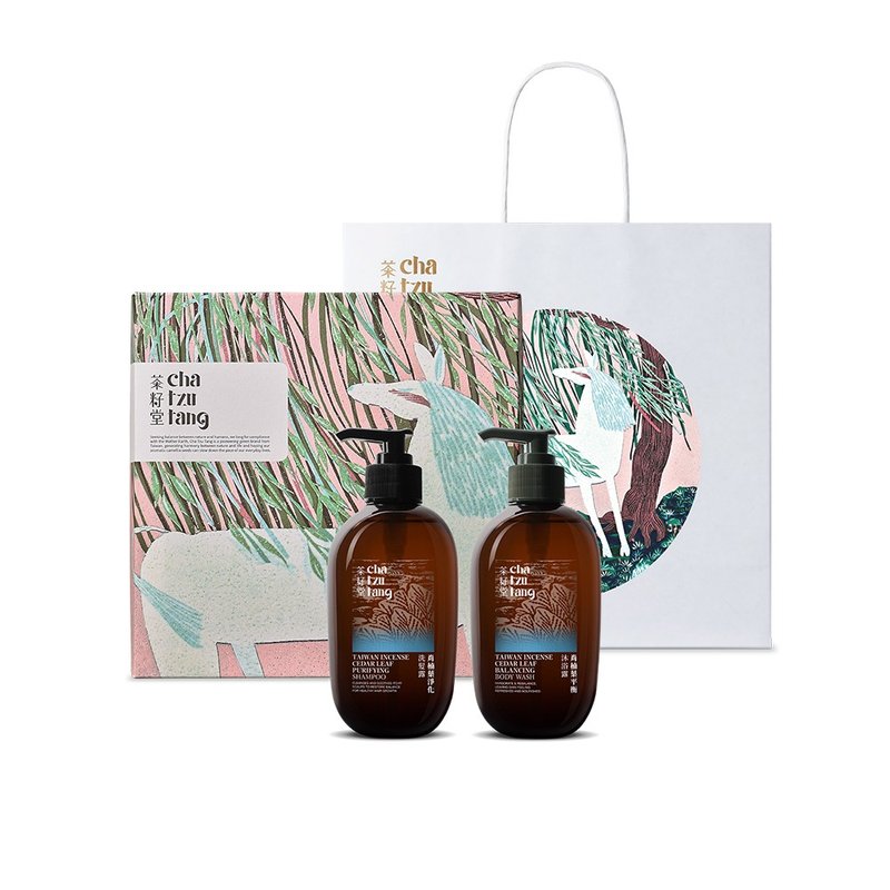 茶籽堂 胭脂馬版畫禮盒 - 肖楠葉髮沐雙入組(清爽控油/淨化毛孔) - 沐浴乳/沐浴用品 - 植物．花 