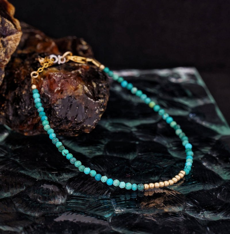 Semi-Precious Stones Bracelets - Superfine 1/20 14K Gold Filled Africa Turquoise Bracelet with Japan Memory Wire