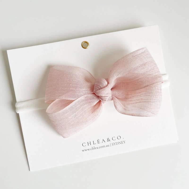 澳洲手工髮飾 Chléa & Co.-佛羅倫斯奶茶色蝴蝶結髮帶 嬰兒寶寶 - 嬰兒帽子/髮帶 - 棉．麻 白色