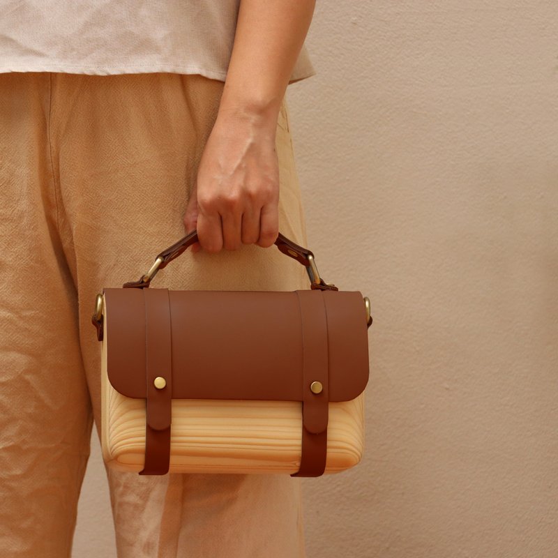 BL wooden bag (mini) - dark brown - กระเป๋าแมสเซนเจอร์ - ไม้ สีนำ้ตาล