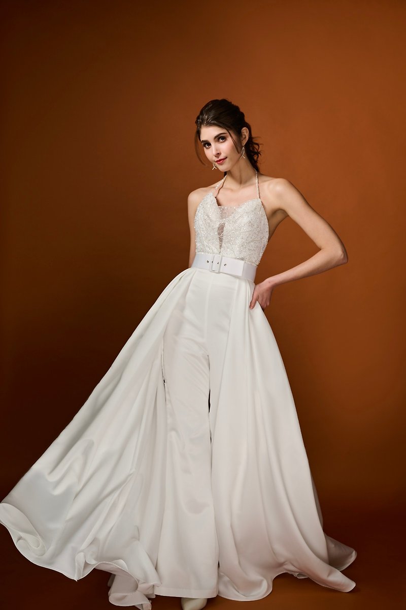 Laurel crisp three-piece trouser wedding dress - Evening Dresses & Gowns - Other Materials White
