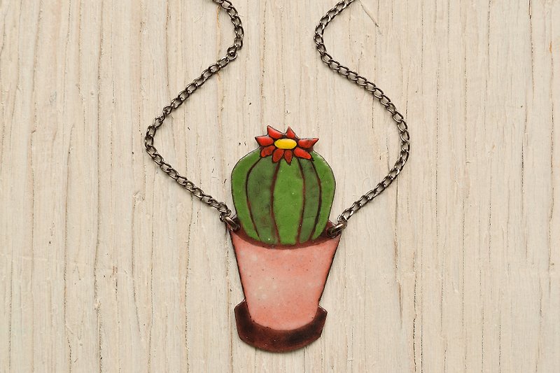 Enamel Necklaces - Cactus Necklace, Enamel Necklace, Cacti, Plant Lover Gift, Succulent Necklace