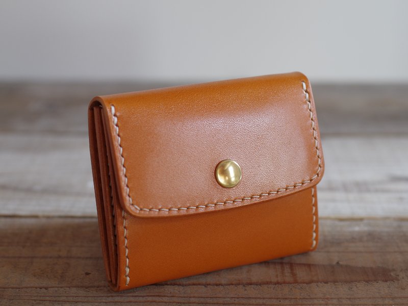 Nume leather hand-sewn compact wallet camel - กระเป๋าสตางค์ - หนังแท้ สีส้ม
