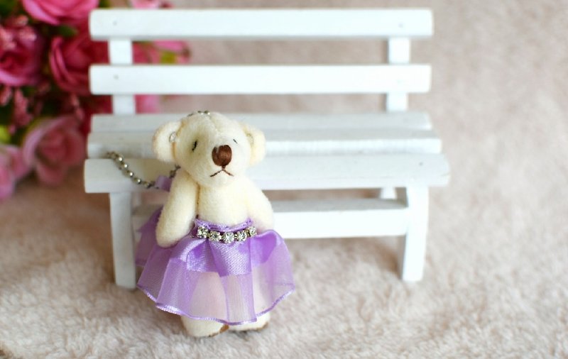 紗裙小熊吊飾/鑰匙圈(粉紫) - 鑰匙圈/鑰匙包 - 棉．麻 紫色