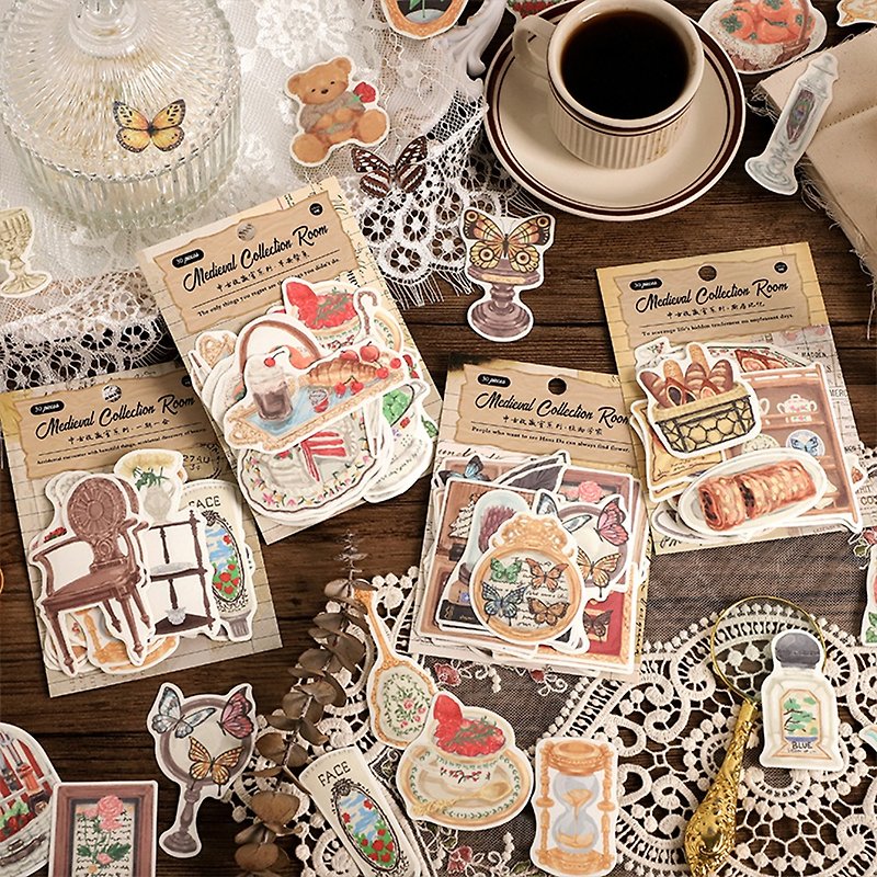 InfeelMe warm air ancient collection room series diy retro style hand account decoration and paper sticker pack 30 sheets - สติกเกอร์ - กระดาษ 