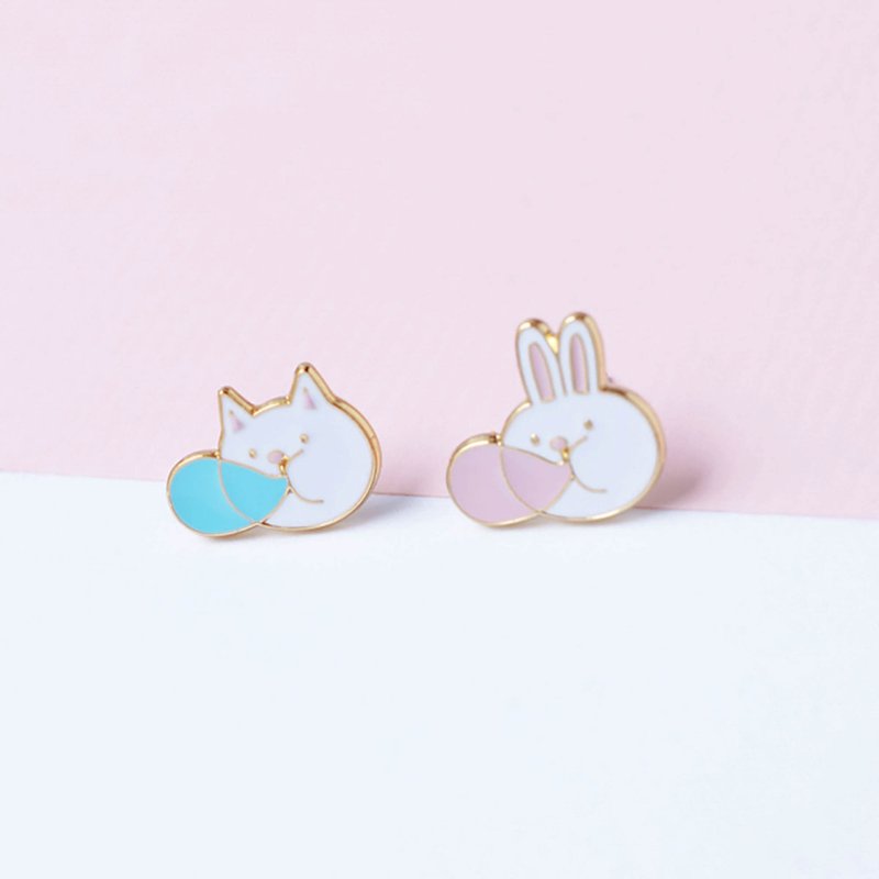 Rabbit Cat Blowing Bubbles Birthday Gift Clip-On Earrings Zodiac Rabbit - ต่างหู - ทองแดงทองเหลือง สึชมพู