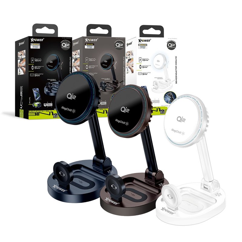 XPower MAGCHILL 3in1 Qi2 15W 半導體制冷磁吸無線充電座 - 無線充電盤/板/座 - 其他金屬 多色