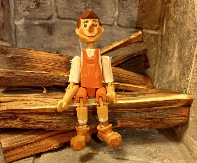 伊イタリア製ヴィンテージ*古い木製のピノキオ人形H41cm*ピノッキオ