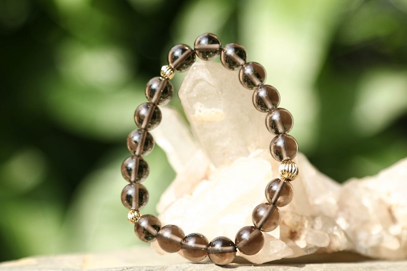 【Series of Bracele】8mm Smoky quartz bracelet with gold rolled beads