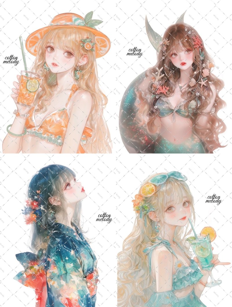 【限定】 夏の予感セット / compact set / 20種各5枚 限定ノベルティ付 / cotton melody / 人物ステッカー【6月イベント対象】 - 貼紙 - 紙 