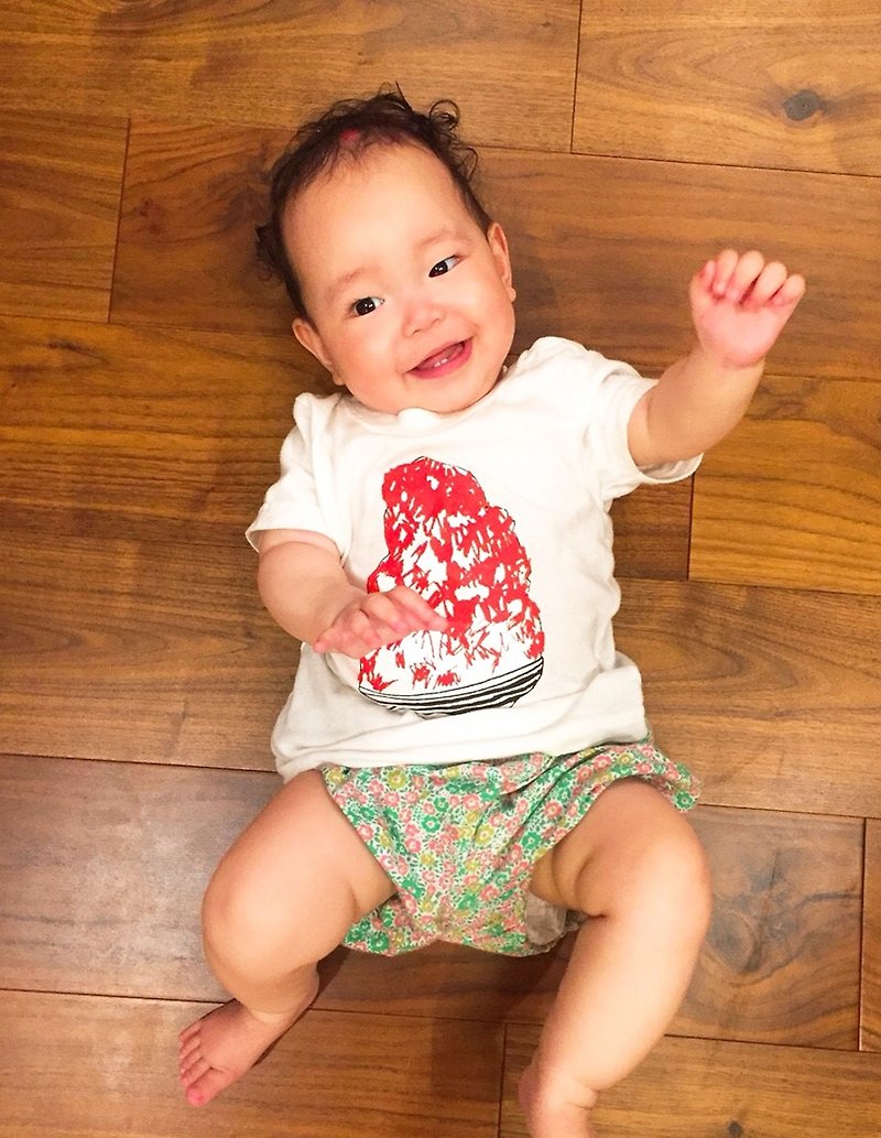 刨冰 Kakigori Shaved ice  Baby T-shirt Strawberry - เสื้อยืด - ผ้าฝ้าย/ผ้าลินิน สีแดง