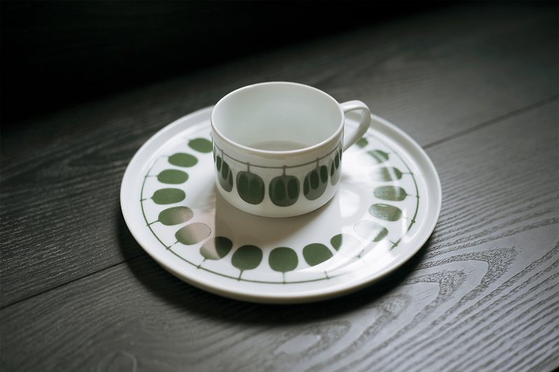 MelittaーOslo Green antique green leaf cake snack plate special group ー European antique old pieces - Plates & Trays - Porcelain Green