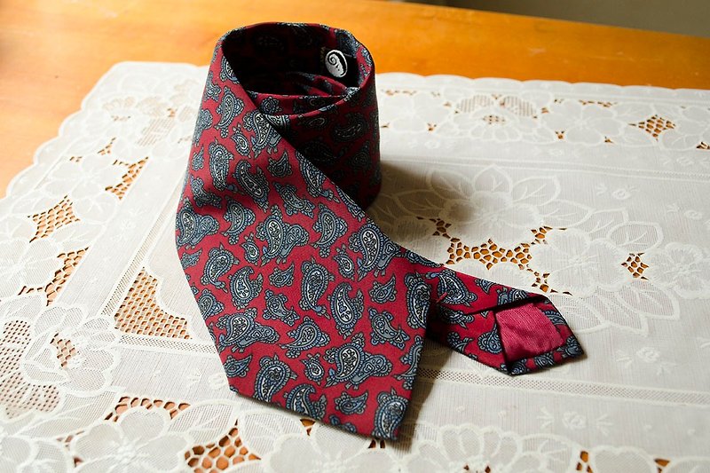 西域.紅色幾何變形蟲圖案迷幻印花霧光領帶/ 紅灰白 #Vintage #古著 #莞洱 - 領帶/領帶夾 - 聚酯纖維 紅色