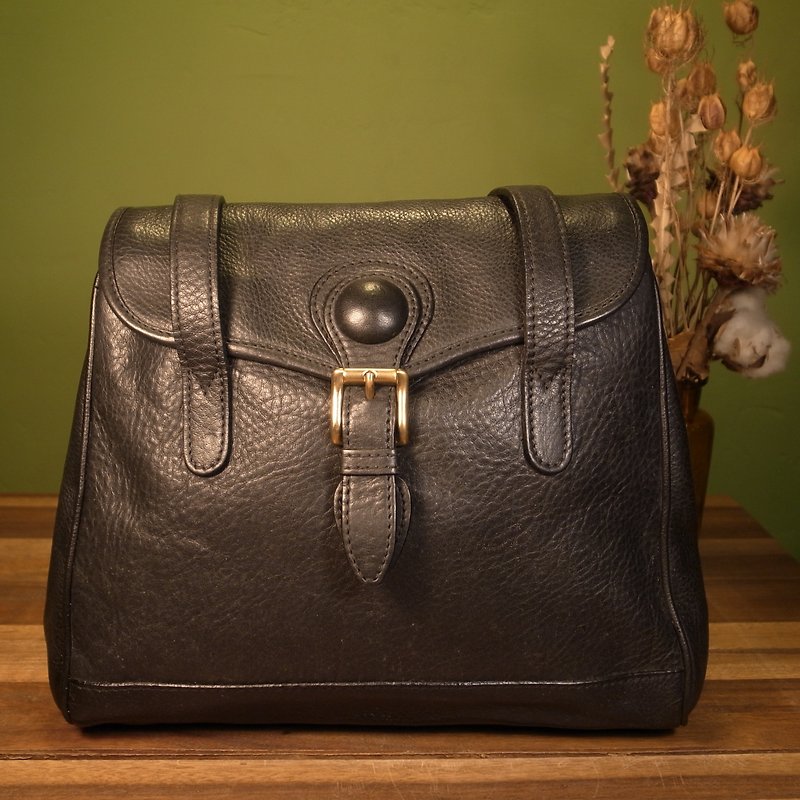 Old bone black leather shoulder bag VINTAGE - กระเป๋าแมสเซนเจอร์ - หนังแท้ สีดำ