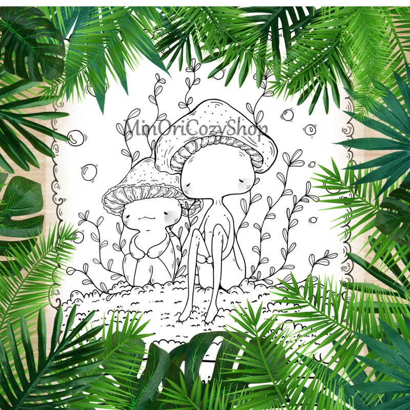 Mushroom Coloring Book Antistress Printable Coloring Page Cute Mushroom - 其他數位商品 - 其他材質 