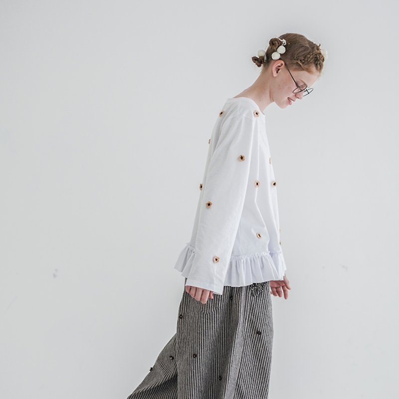 Three-dimensional small flower white cotton coat - imakokoni - เสื้อผู้หญิง - ผ้าฝ้าย/ผ้าลินิน ขาว