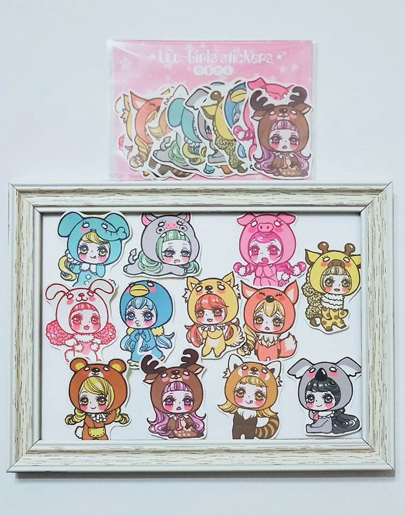 Animal doll girl sticker set - สติกเกอร์ - กระดาษ หลากหลายสี