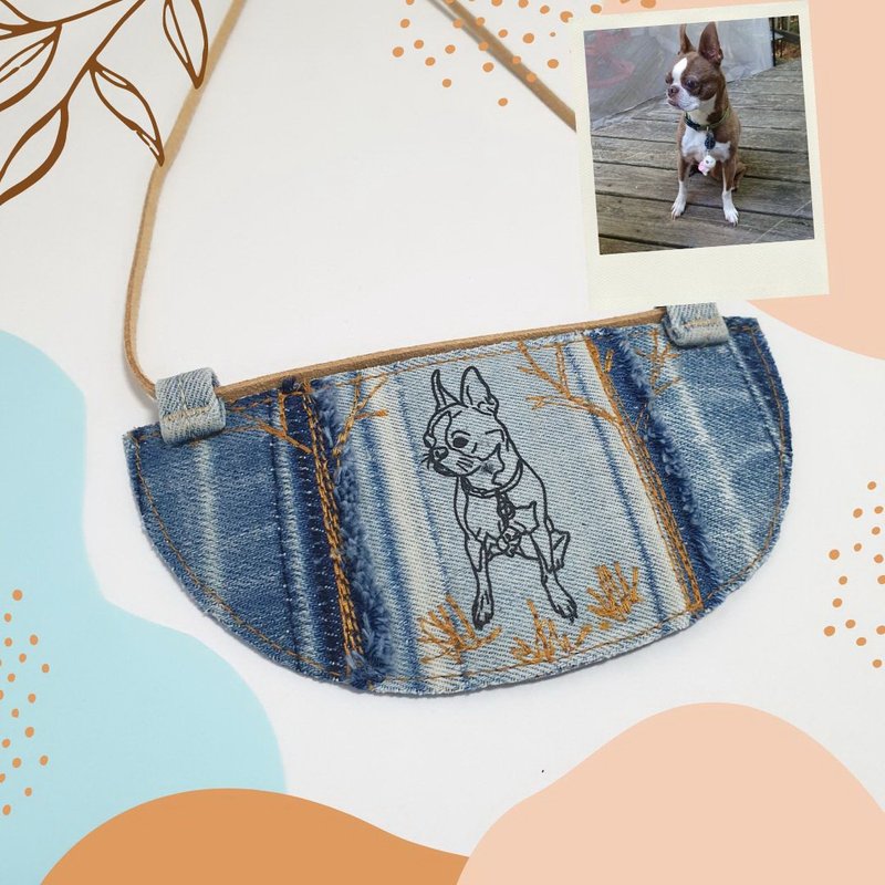 Personalized Photo Recycle Denim Necklace Pets Dogs Lover Birthday Gift - 項鍊 - 其他金屬 藍色